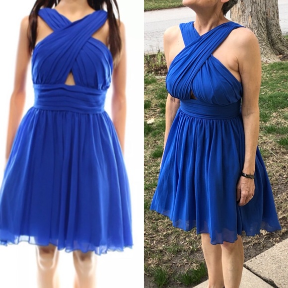 Way-In Dresses & Skirts - Blue Chiffon Cross Front Dress! NEW!